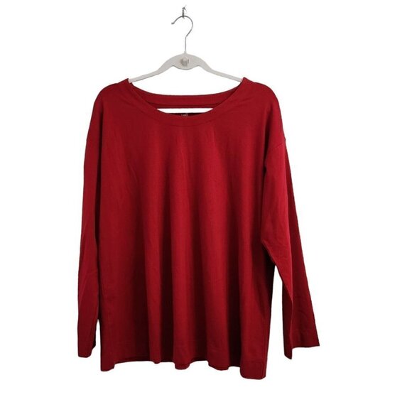 J. Jill Tops - J Jill Top 1X Red Luxe Supima Relaxed Tee Long Sleeve Stretch Crew Neck Blouse